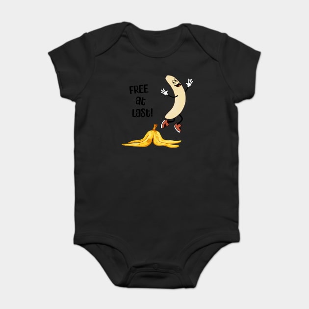 Funny free banana man is stripped of its peel and happy dancing Baby Bodysuit by Luxinda